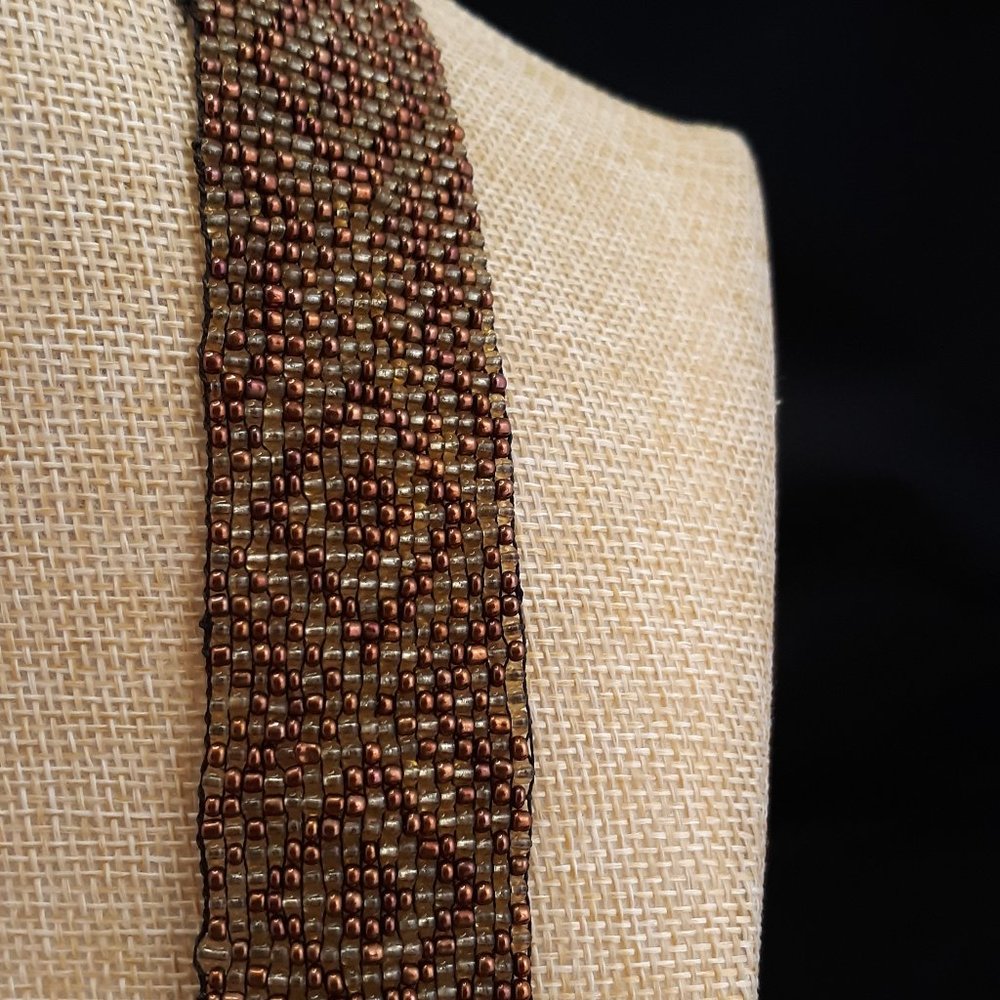 Geometric Pattern Loom Beaded Earth Tone Necklace - Picture 8 of 13
